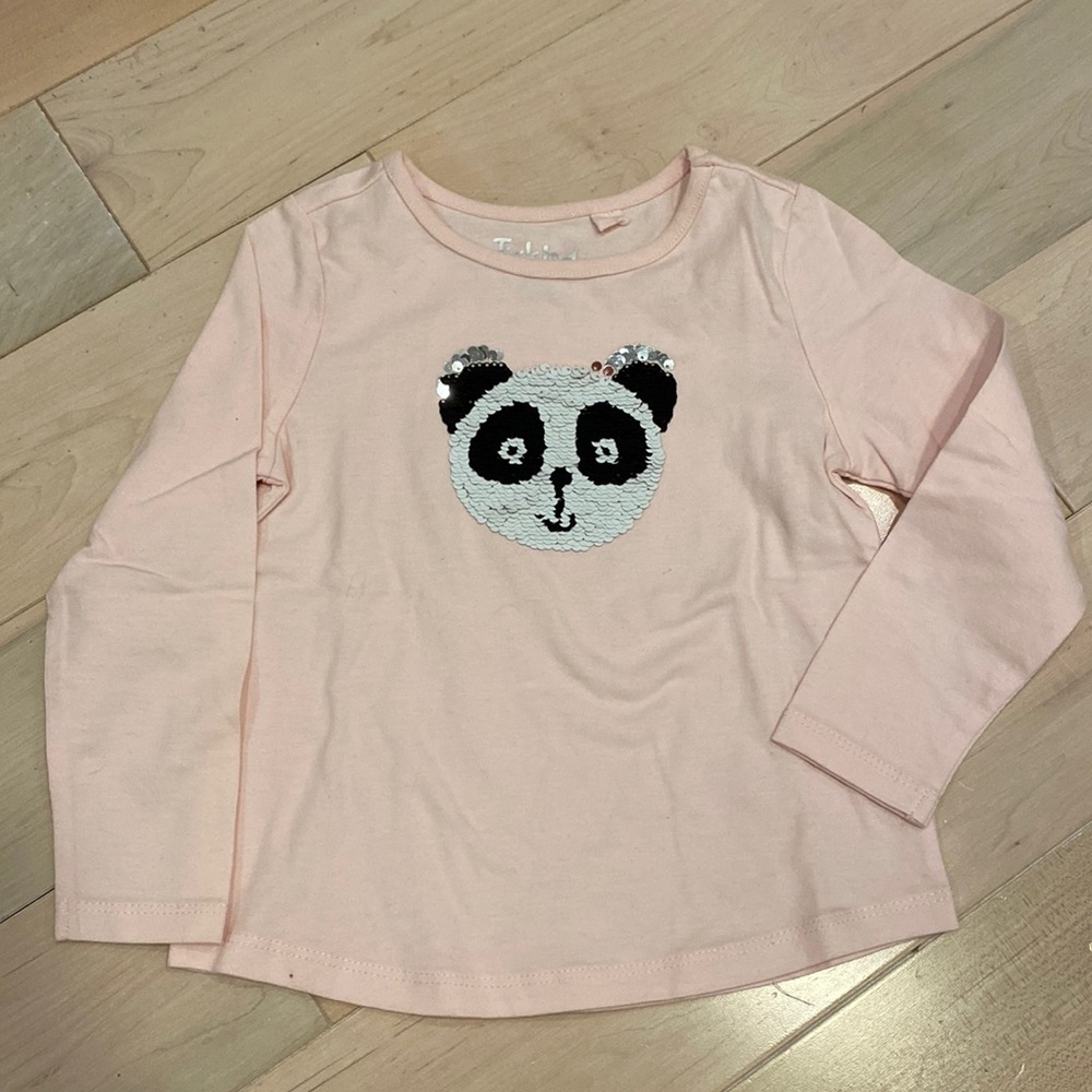 Tickled Pink girls soft cotton stretch flippable sequin panda long sleeve shirt